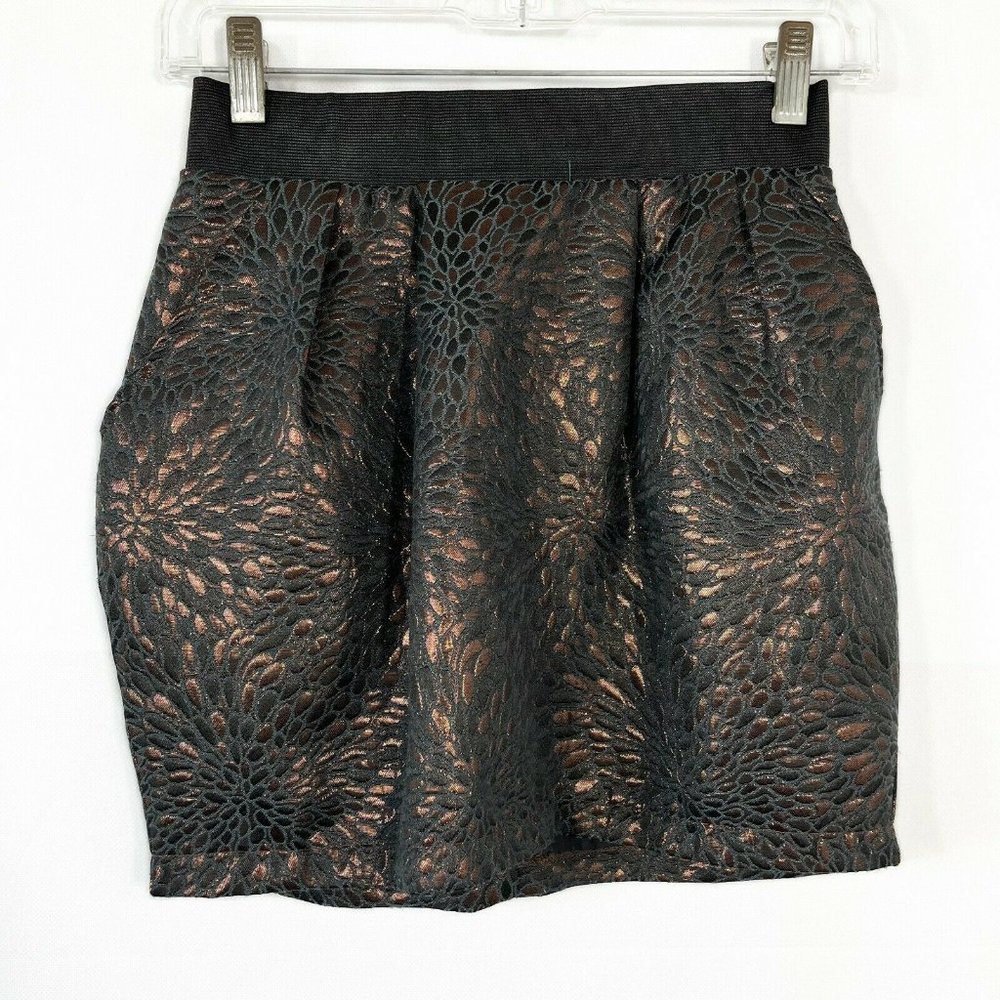 Charlotte Russe Gray & Bronze Metallic Pleated Bubble Skirt with Pockets - XS